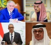 a combination of photos featuring deputy prime minister and foreign minister ishaq dar saudi foreign minister faisal bin farhan bin abdullah egypt s counterpart badr abdelatty and bahraini foreign minister abdullatif bin rashid al zayani photo afp reuters