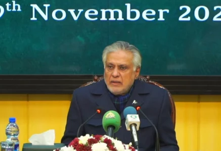 dpm ishaq dar speaking during a news briefing session in islamabad on saturday photo foreign office