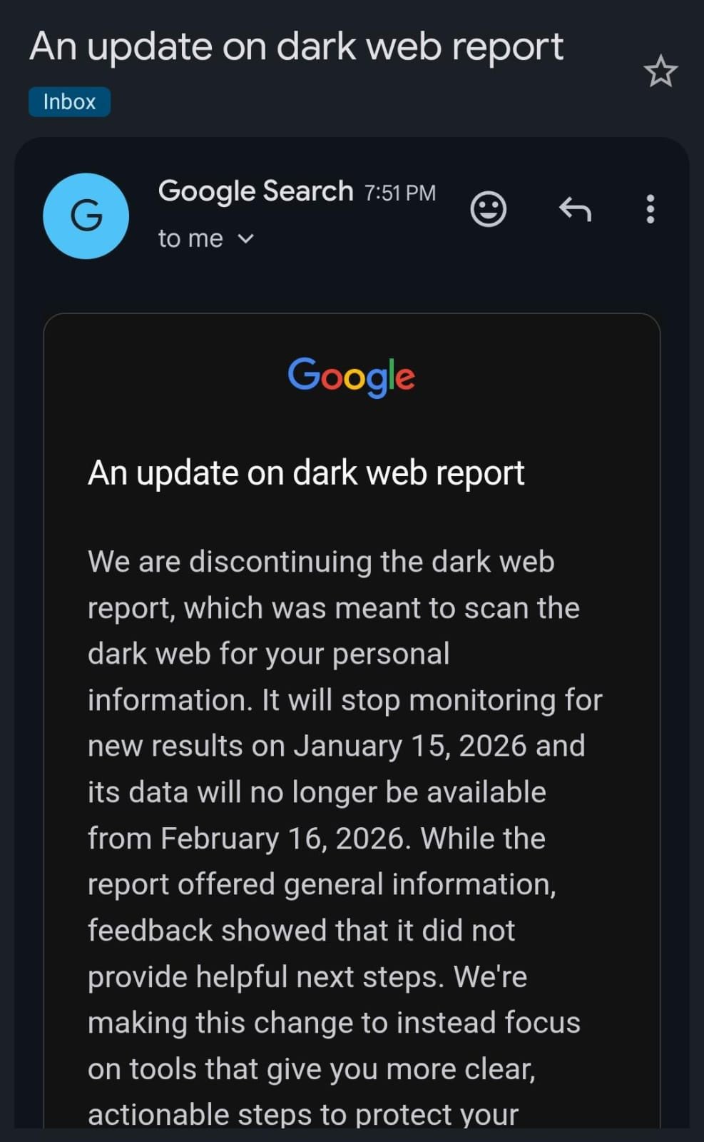 A screenshot of Google's email to users who engaged with the feature