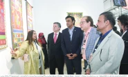 argentina s ambassador leopoldo francisco sahores and other guests visit the art exhibition peace pieces volume 1 featuring works by artists from argentina bangladesh and comoros on the second day of the world culture festival 2025 in karachi photo express