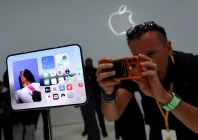a man records images of the new foldable iphone duo on display during apple s event at the steve jobs theater in cupertino california us september 9 2026 reuters