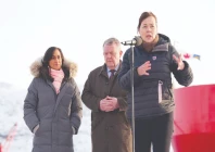 danish foreign minister lars loekke rasmussen c canada s foreign minister anita anand l and greenland s minister for foreign affairs vivian motzfeldt attend a joint press conference in nuuk photo afp
