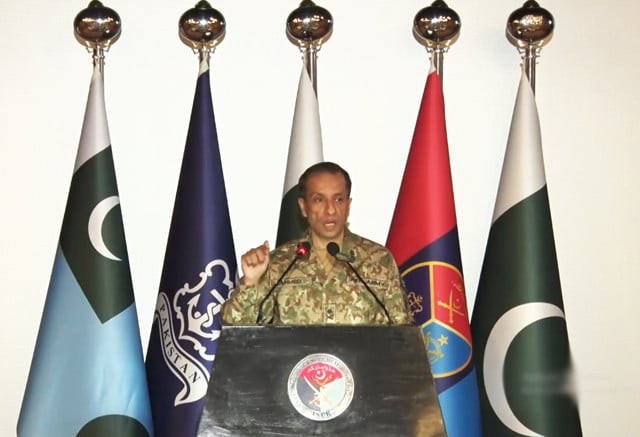 dg ispr major general ahmed sharif chaudhry addressing a press conference on april 25 2023 screengrab dg ispr major general ahmed sharif chaudhry addressing a press conference on april 25 2023 screengrab