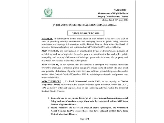 Section 144 imposed in Diamer, G-B