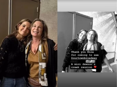 katie holmes reunites with dawson s creek co star nina repeta at broadway preview of our town