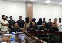 south dig asad raza accompanied by cia karachi dig muqaddas haider during a press conference on robbery homicide case involving a young doctor photo express