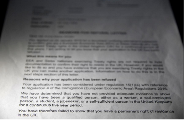 Detail seen of a letter from The Home Office. PHOTO: REUTERS