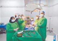 the lead surgeon shows the stake removed from a patient s chest after an arduous operation at jpmc on tuesday photo express