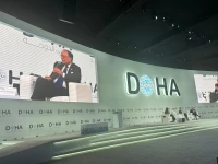 finance minister senator muhammad aurangzeb speaks at the session global trade tensions economic impact and policy responses in mena at the doha forum on saturday photo x