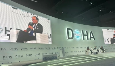 finance minister senator muhammad aurangzeb speaks at the session global trade tensions economic impact and policy responses in mena at the doha forum on saturday photo x