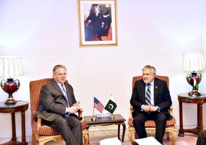 united states ambassador donald blome met foreign minister ishaq dar photo app file