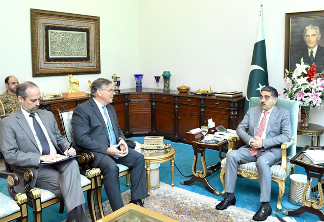 united states ambassador to pakistan donald blome meeting with caretaker prime minister anwaarul haq kakar at pm house in islamabad on friday august 25 2023 photo pid