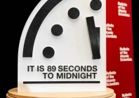 the doomsday clock is set to 89 seconds to midnight during the 2025 doomsday clock announcement on january 27 2026 in washington dc the doomsday clock representing how near humanity is to catastrophe on tuesday moved closer than ever to midnight as concerns grow on nuclear weapons climate change and disinformation photo afp