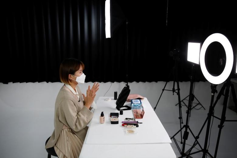 ssunzy a beauty content youtuber records youtube video clips on makeup tutorials at a studio in seoul south korea march 17 2020 photo reuters file