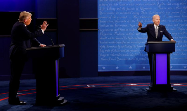 u s president donald trump and democratic presidential nominee joe biden participate in their first 2020 presidential campaign debate held on the campus of the cleveland clinic at case western reserve university in cleveland ohio u s september 29 2020 reuters