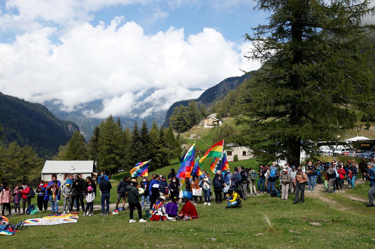 activists gather for a protest against climate change at trient glacier in trient switzerland september 6 2020 reuters