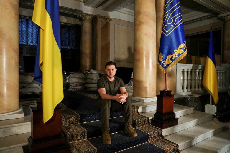 Ukrainian President Volodymyr Zelenskiy poses after an interview with Reuters in Kyiv, March 1. REUTERS