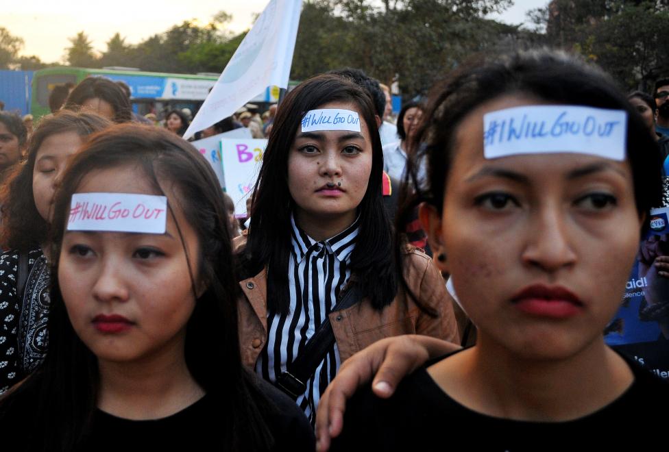 Women take part in the #IWillGoOut rally, to show solidarity with the Women's March in Washington, along a street in Bengaluru, India, January 21, 2017. REUTERS/Abhishek N. Chinnappa