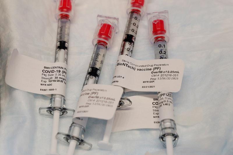 doses of the pfizer biontech coronavirus disease covid 19 vaccine are ready to be administered at brigham and women s hospital in boston massachusetts u s december 16 2020 reuters
