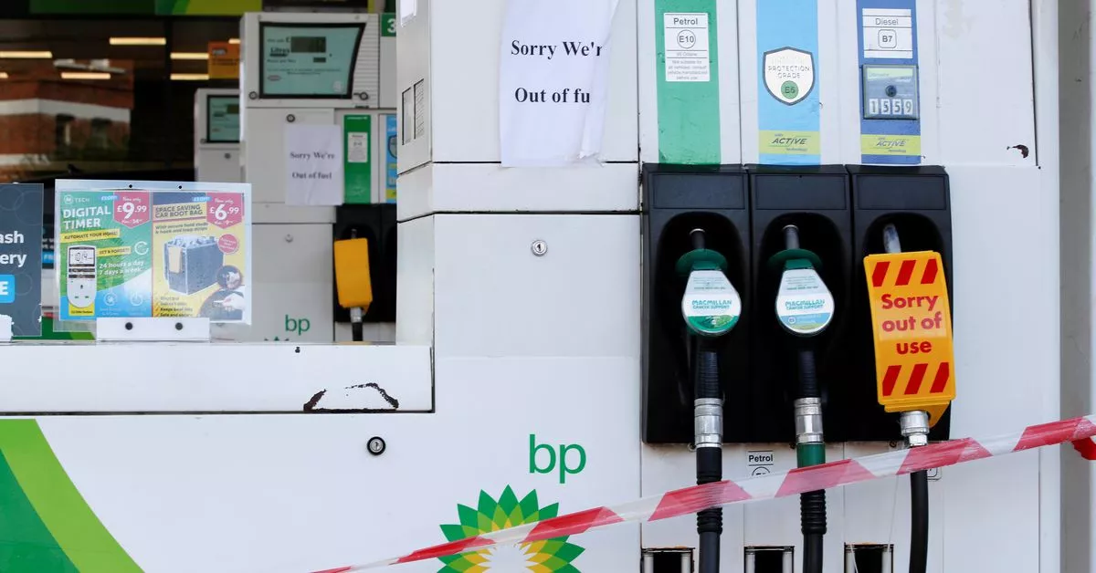 a bp petrol station that has ran out of fuel is seen in london britain september 26 2021 reuters a bp petrol station that has ran out of fuel is seen in london britain september 26 2021 reuters