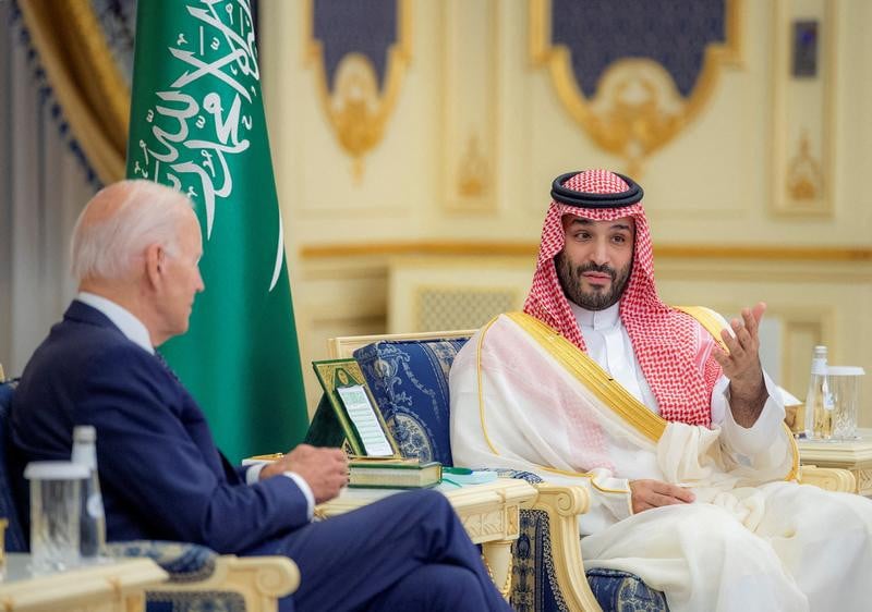 saudi crown prince mohammed bin salman and us president joe biden meet at al salman palace upon his arrival in jeddah saudi arabia july 15 2022 photo reuters file