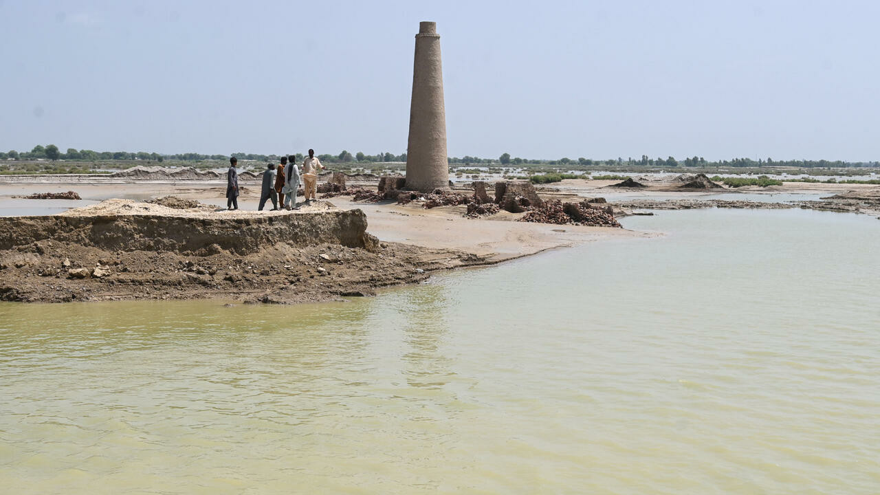 though the floods that engulfed aqilpur and its surrounding fields have receded from the highs of a week ago the kilns are still surrounded by water afp