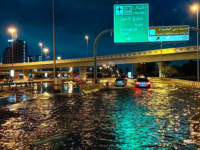 motorists drive along a flooded street following heavy rains in dubai the middle east s financial centre has been paralysed by the torrential rain that caused floods across the uae and bahrain and left 18 dead in oman on april 14 and 15 photo afp motorists drive along a flooded street following heavy rains in dubai the middle east s financial centre has been paralysed by the torrential rain that caused floods across the uae and bahrain and left 18 dead in oman on april 14 and 15 photo afp