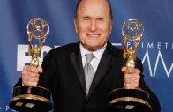 actor robert duvall holds the two emmy awards he won as outstanding lead actor in a mini series or movie for broken trail and as executive producer for broken trail which won for outstanding mini series at the 59th primetime emmy awards in los angeles california september 16 2007 photo reuters