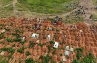 a drone view of displaced people from the kigonze camp attending the burial of ebola victims at nyamurongo cemetery one month after an outbreak was declared in bunia eastern democratic republic of congo june 18 2026 reuters
