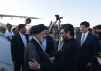 sindh governor kamran khan tesori and sindh chief minister syed murad ali shah extended a warm welcome to the iranian president at the airport photo express