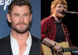 chris hemsworth plays drums at ed sheeran s concert in romania