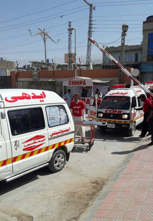 ambulances carrying the bodies and injured arrive at civil hospital quetta photo express