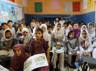 third grade students attend class at the mashal model school on the outskirts of islamabad photo reuters