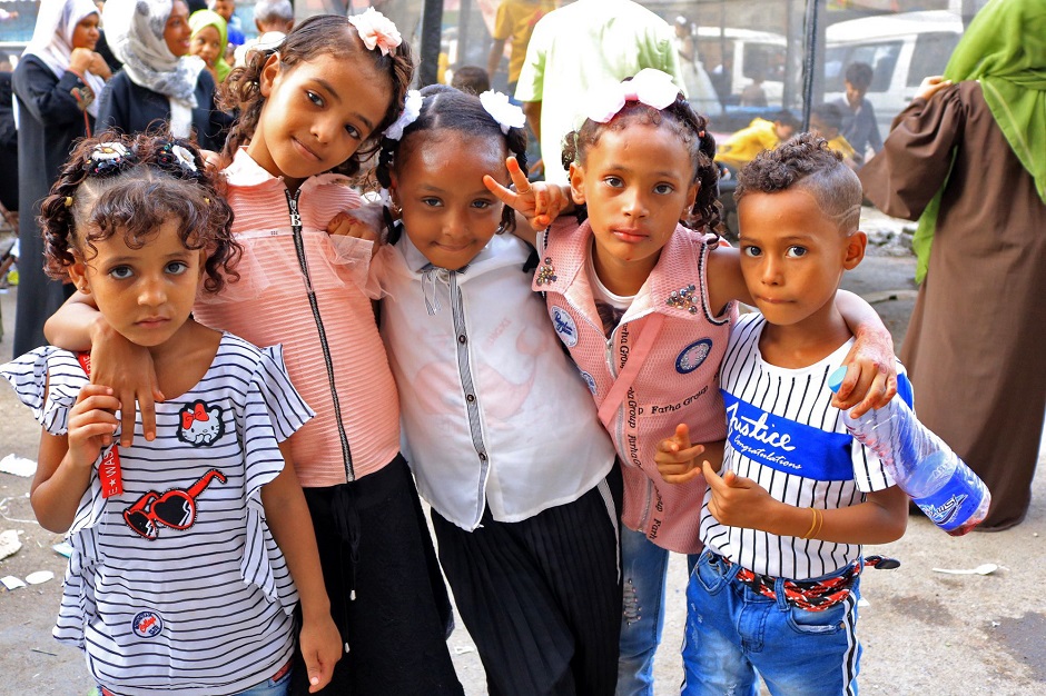 Yemeni children pose for a photograph as people celebrate the Eidul Azha. PHOTO: AFP