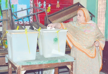 electoral moment a woman casts her vote in by election in faisalabad photo online