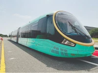 pakistan s first super autonomous rapid transit sart electric train undergoes a successful trial run from ali town to muslim town marking a new chapter in eco friendly urban commute photo nni