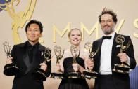 hiro murai winner of the outstanding directing for a comedy series award for widow s bay katie dippold winner of the outstanding writing for a comedy series award for widow s bay and matthew rhys winner of the outstanding lead actor in a comedy series award for widow s bay and winner of the outstanding lead actor in a limited or anthology series or movie award for the beast in me pose with their awards during the 78th primetime emmy awards in los angeles california u s september 14 2026 photi reuters