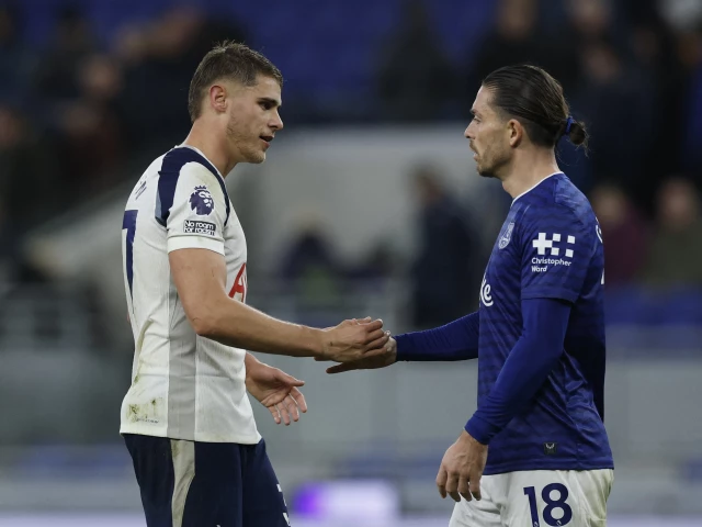 tottenham hotspur s micky van de ven shakes hands with everton s jack grealish after the match photo reuters tottenham hotspur s micky van de ven shakes hands with everton s jack grealish after the match photo reuters