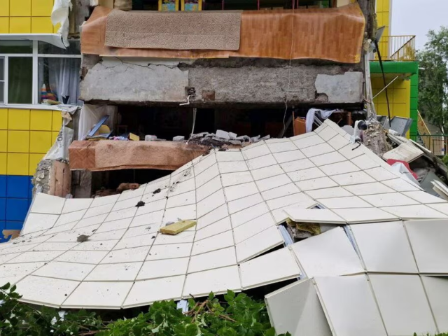 A kindergarten damaged by the earthquake is seen in Petropavlovsk-Kamchatsky, Kamchatka Krai, Russia, July 30, 2025. Administration of the Governor of Kamchatka Krai/Handout -REUTERS
