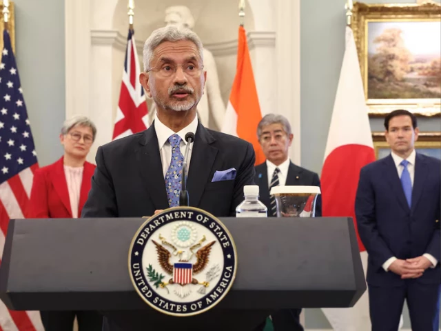 indian external affairs minister subrahmanyam jaishankar speaks as australia s foreign minister penny wong japanese foreign minister takeshi iwaya and u s secretary of state marco rubio stand together at the start of their meeting of the indo pacific quad at the state department in washington d c u s july 1 2025 reuters kevin lamarque