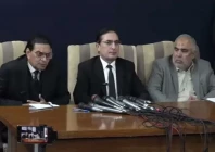 press conference in islamabad by pti chairman barrister gohar ali khan senior leader salman akram raja and former national assembly speaker asad qaiser source x