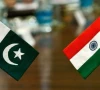 indian flag on the left and pakistani flag on the right photo file