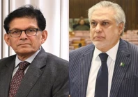 newly appointed bangladesh fm dr khalilur rahman right with pakistan s fm ishaq dar left