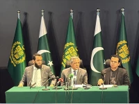 federal ministers talal chaudhry azam nazeer tarar and attaullah tarar address a joint press conference saying pakistan s interests remain paramount march 10 2026