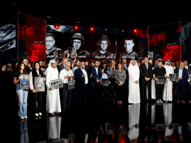 Al Jazeera staff members gather at the network’s studios, to remember their colleagues Anas Al Sharif, Mohammed Qreiqeh, Ibrahim Zaher, Mohammed Noufal and another colleague, who were killed in Gaza City by an Israeli strike, in Doha, Qatar on August 11, 2025. — Reuters