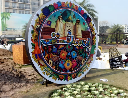 preparations are underway on liberty roundabout ahead of the upcoming basant festival in the provincial capital photo app