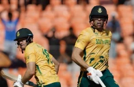 south african players tristan stubbs and david miller run between the wickets during the second super over against afghanistan at the t20 world cup in ahmedabad india on february 11 2026 photo x proteasmencsa