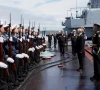russian president vladimir putin is welcomed on board a missile cruiser varyag as he observes a military drill of pacific fleet in russia s far eastern sakhalin region russia photo reuters