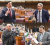 federal minister for parliamentary affairs dr tariq fazal chaudhry law minister azam nazeer tarar leader of the opposition in the na mahmood khan achakzai pti chairman barrister gohar ali khan addressing the joint session of parliament photo national assembly