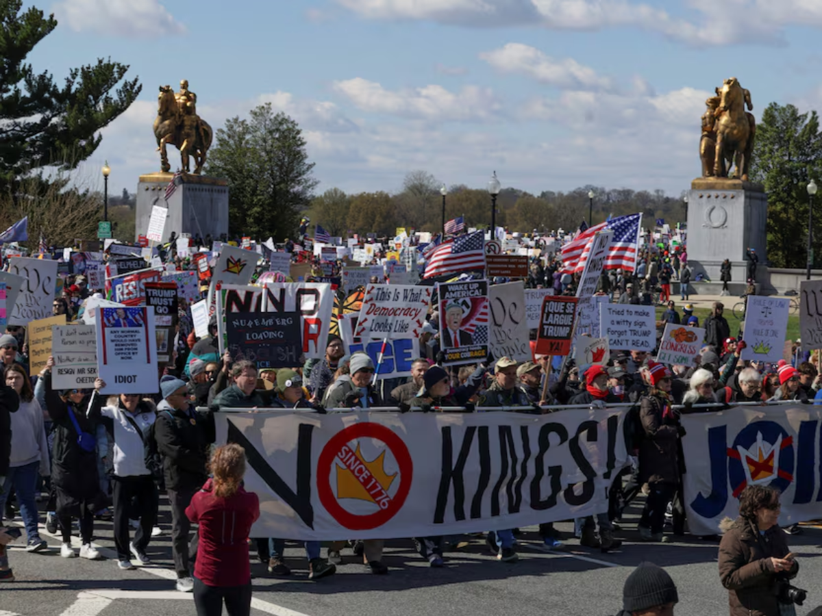 Demonstrators take part in a